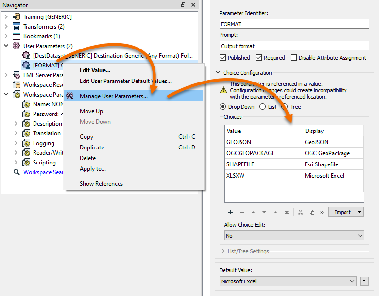 Adding the FORMAT published parameter